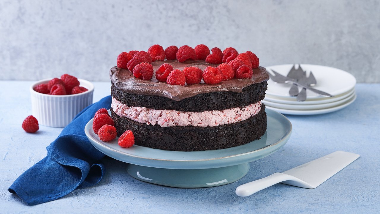 Chocolate And Raspberry Layer Cake White Wings 